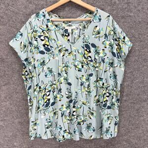 Sejour Blouse Women 1X Plus Blue Floral V-Neck Short Sleeve Pullover Casual